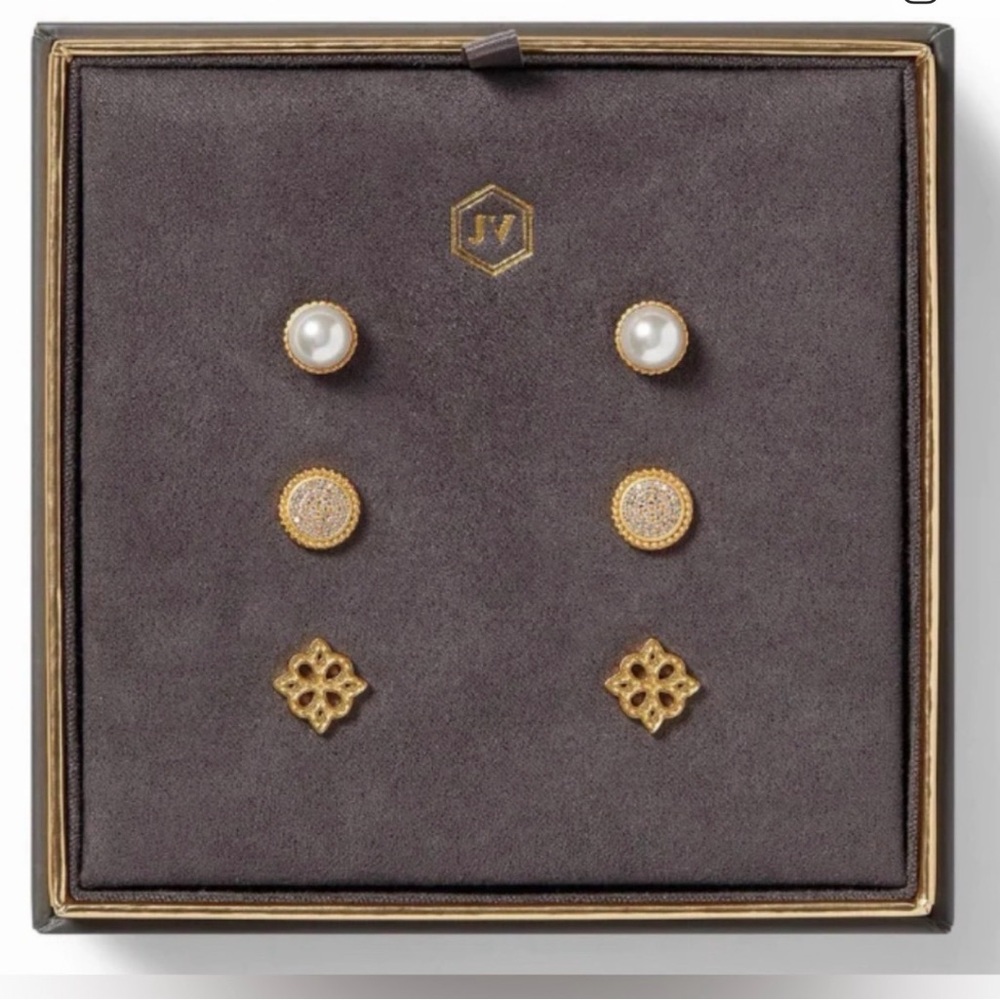 Julie Vos - Gold Pearl and Pave Stud Earring Set - Women Jewelry